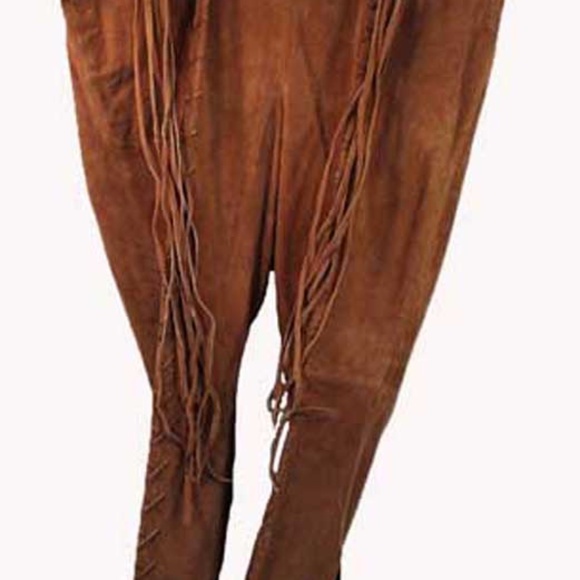 PANTS, SUEDE, PLUS 24, TAN, ADDITION ELLE, FRONT "X" LACING, LONG SUEDE BELT - Picture 1 of 6